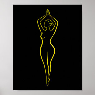 Poster Femme Jaune Néon Ligne Art Corps Minimaliste Noir