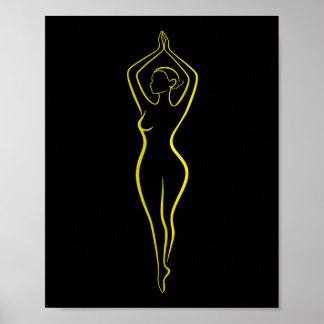 Poster Femme Jaune Néon Ligne Art Corps Minimaliste Noir