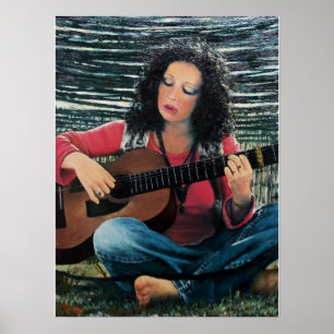 Poster Femme Jouant De La Musique Avec Guitare Acoustique