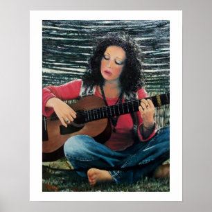 Poster Femme jouant de la musique avec une guitare acoust