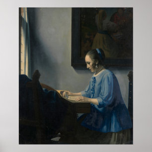 Poster Femme Lecture Musique - Néerlandais âge d'or