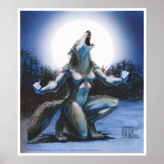Poster Femme loup-garou et Pleine lune (Devant)