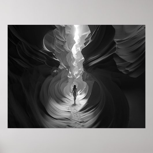 Poster Femme marchant à travers le canyon gulch B&W photo (Devant)