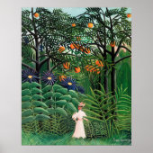 Poster Femme marchant dans une forêt exotique (Devant)