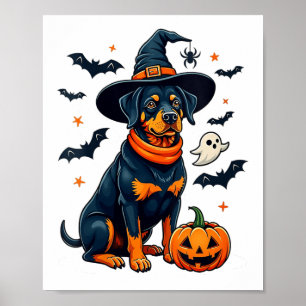 Poster Femme mignonne Halloween Rottweiler Chien V col _1