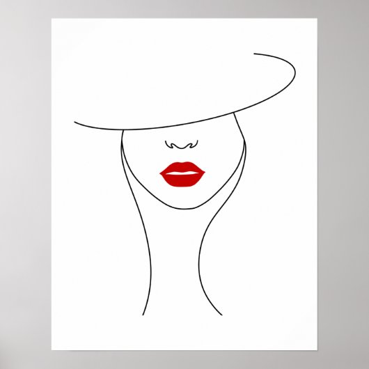 Poster Femme Moderne En Casquette Avec Rouge Lipstick Lin (Devant)