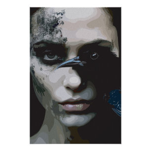 Poster Femme mystérieuse au corbeau