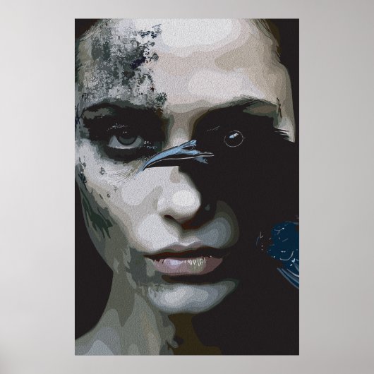 Poster Femme mystérieuse avec corbeau (Devant)