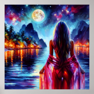 Poster Femme mystique sous l'art des reflets de la pleine