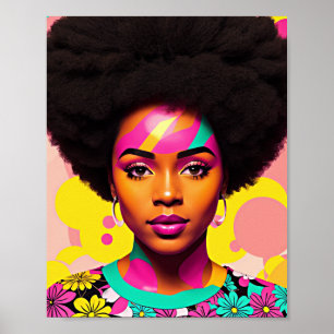 Poster Femme noire colorée Afro Pop Art