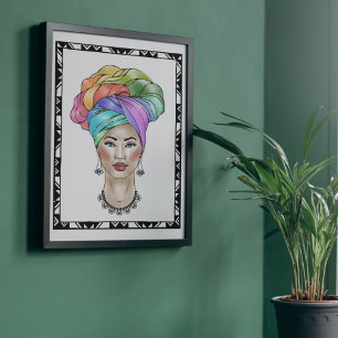 Poster Femme noire dans un Turban coloré