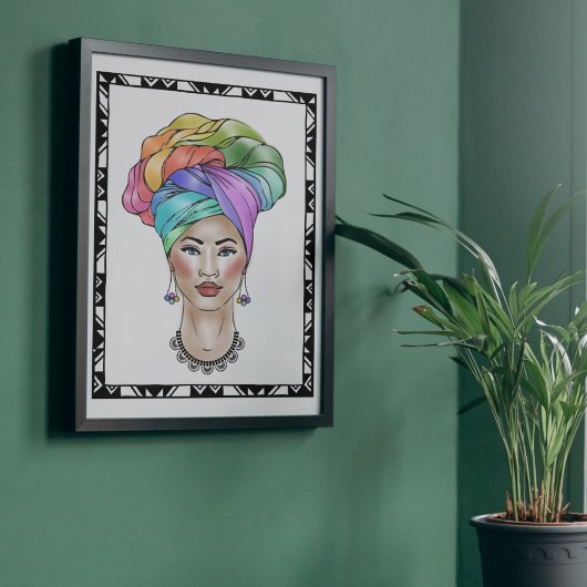 Poster Femme noire dans un Turban coloré