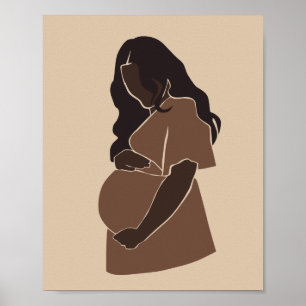 Poster Femme Noire Enceinte Abstrait Art de Maternité
