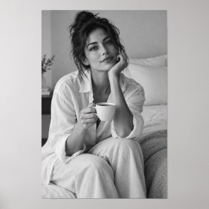 Poster Femme noire et blanche avec portrait de café