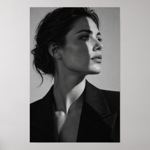 Poster Femme noire et blanche en blazer de profil Portrai