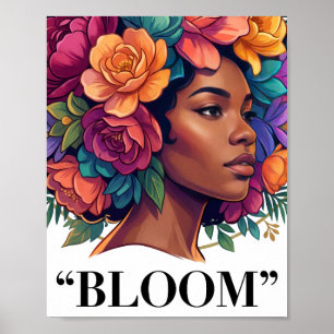 Poster Femme noire inspirante Fleurir Afro Floral