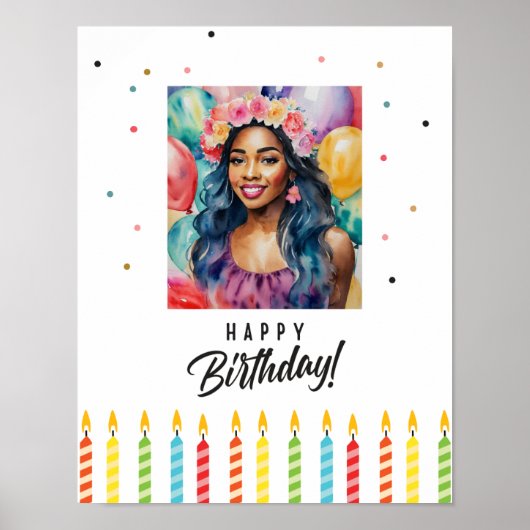 Poster Femme noire Joyeux Anniversaire Multicolor (Devant)