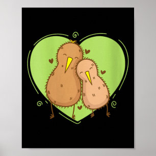 Poster Femme Oiseau Kiwi est amoureux du fruit Kiwi Anima