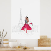 Poster Femme parisienne devant la Tour Eiffel, Paris (Cuisine)