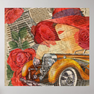 Poster Femme parisienne : Tour Eiffel Retro.