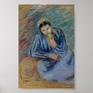 Poster Femme paysanne assise qui coule une pomme