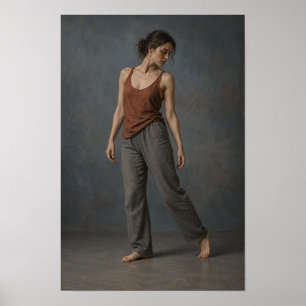 Poster Femme pieds nus en haut rouille et pantalon gris F