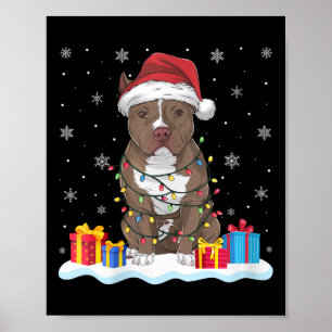 Poster Femme Pitbull Chien Santa Hat Arbre de Noël Lumièr