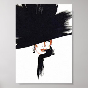 Poster Femme portant un grand Casquette noir minimaliste