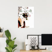 Poster Femme portrait femme en bois japonaise écrivant (Bureau à domicile)