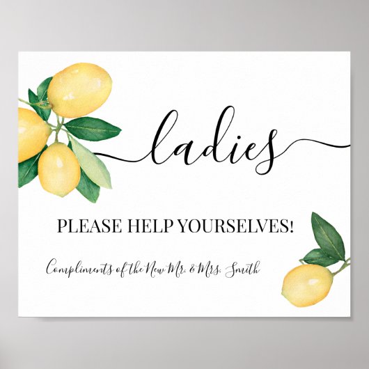 Poster Femme poudrière mariage réception citron signe (Devant)