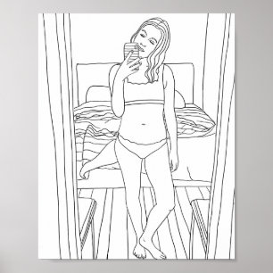 Poster Femme prenant Selfie Art original coloration adult