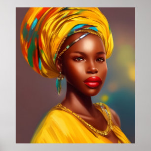 Poster femme princesse africaine 4 bijoux en or