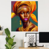 Poster femme princesse africaine 5 bijoux en or (Bureau à domicile)