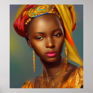 Poster Femme princesse africaine 6 bijoux en or