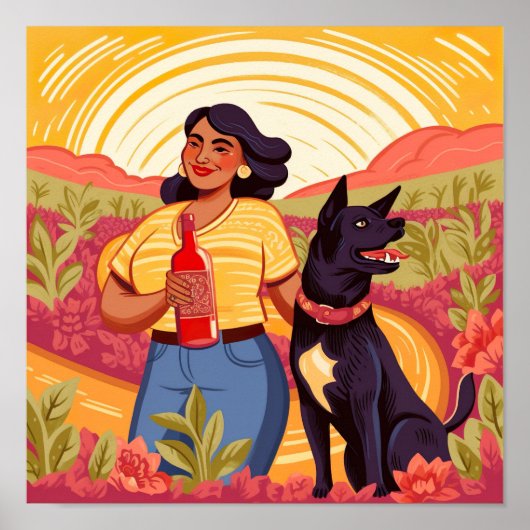 Poster Femme prospère avec Tequila et son chien Secourt I (Devant)