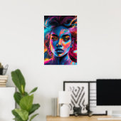 Poster Femme psychédélique vibrante visage (Bureau à domicile)