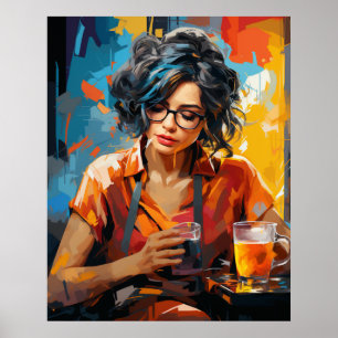 Poster Femme qui boit du café