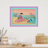 Poster Femme qui ramasse des chrysanthèmes ~ Japonais Vin (Cuisine)