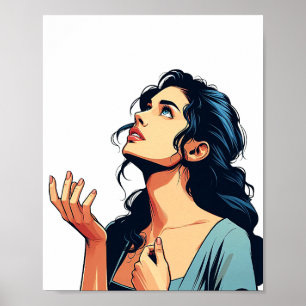 Poster Femme Regarder prier Dieu illustration art