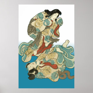 Poster Femme-renard et homme-renard Kuniyoshi - Asukai Ma