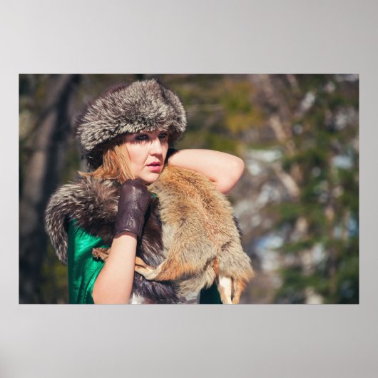 Poster Femme rétro en hiver (Devant)