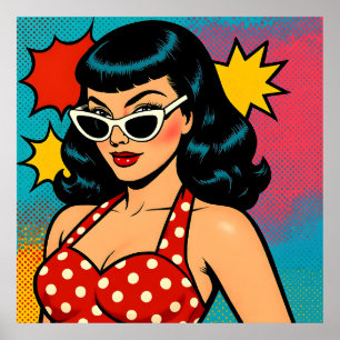 Poster Femme rétro glamour de l'art pop avec des lunettes