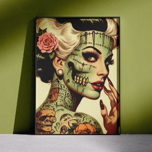 Poster Femme Rétro Monstre Pin-up