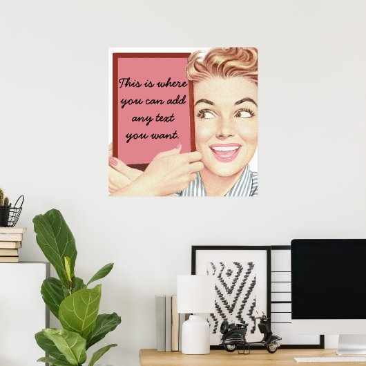 Poster Femme rétro tenant un signe (Bureau à domicile)