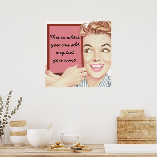 Poster Femme rétro tenant un signe (Cuisine)