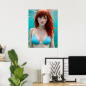 Poster Femme rouge haïe dans un bikini sous l'eau (Bureau à domicile)