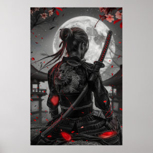 Poster Femme samouraï japonaise avec tatouage sous la ple