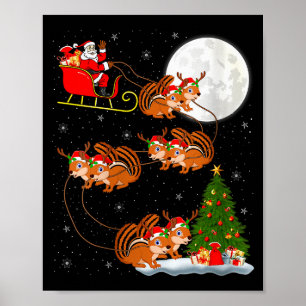 Poster Femme Santa écureuil rayé traîneau volant drôle ma