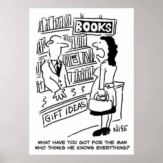 Poster Femme se renseigne dans une librairie. Librairie d (Devant)