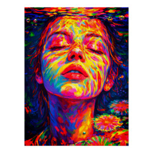 Poster Femme Sereine Sous l'Eau Couleurs Arc-en-Ciel Impa